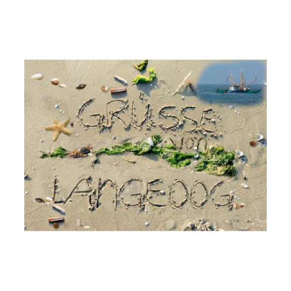 Insel Langeoog Postkarte Ansichtskarte Grüße von der Insel Langeoog im Sand