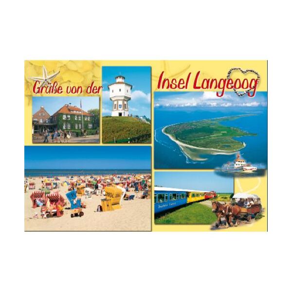 Insel Langeoog Postkarte Ansichtskarte Kutsche Luftaufnahme Grüße von der Insel