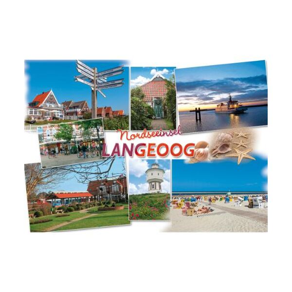 Insel Langeoog Postkarte Ansichtskarte Dämmerung Fähre Bahnhof Strand