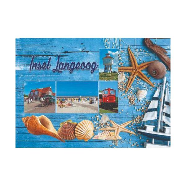 Insel Langeoog Postkarte Ansichtskarte Maritim Schiff Seestern Muschel Bilder