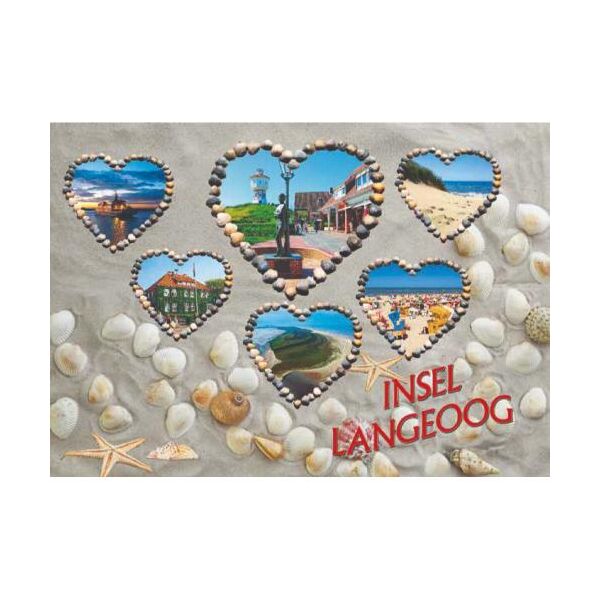 Insel Langeoog Postkarte Ansichtskarte 6 Herzen Muscheln
