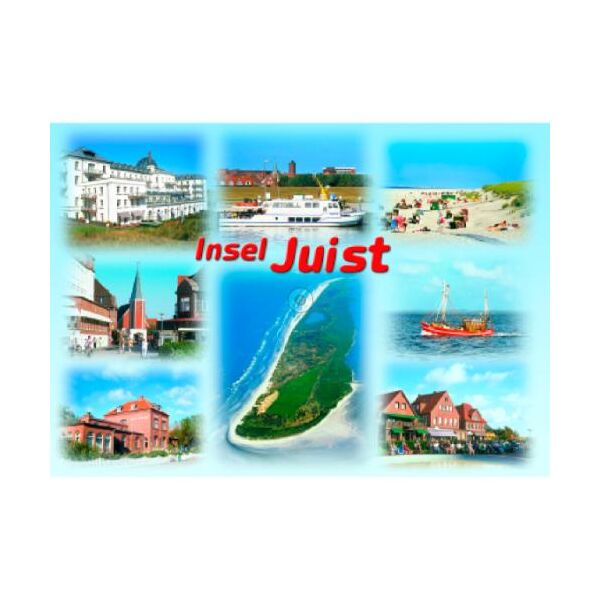 Insel Juist Postkarte Ansichtskarte Kirche Fähre Schiff Luftaufnahme