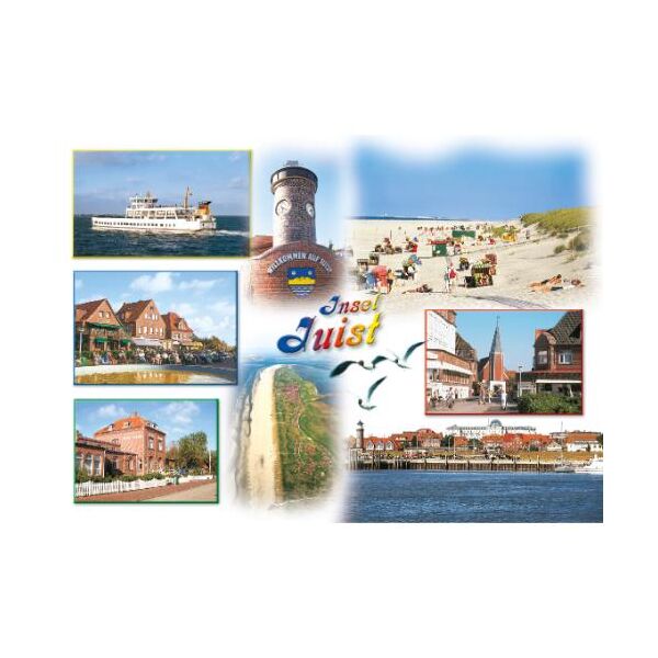 Insel Juist Postkarte Ansichtskarte Fähre Kirche Strand Leuchtturm