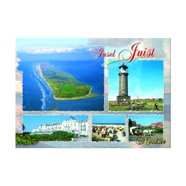 Insel Juist Postkarte Ansichtskarte Nordsee Leuchtturm Luftaufnahme Strand