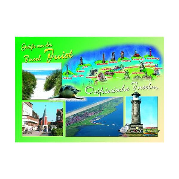 Insel Juist Postkarte Ansichtskarte Landkarte mit Bildern