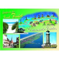 Insel Juist Postkarte Ansichtskarte Landkarte mit Bildern