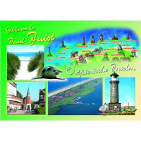Insel Juist Postkarte Ansichtskarte Landkarte mit Bildern