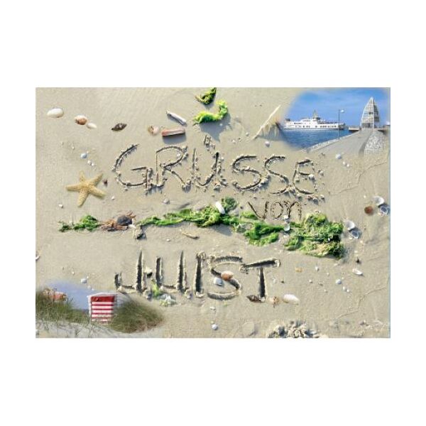 Insel Juist Postkarte Ansichtskarte Grüße von Juist im Sand Fähre