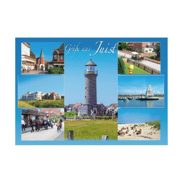 Insel Juist Postkarte Ansichtskarte Grüße aus Juist Kutsche Hafen