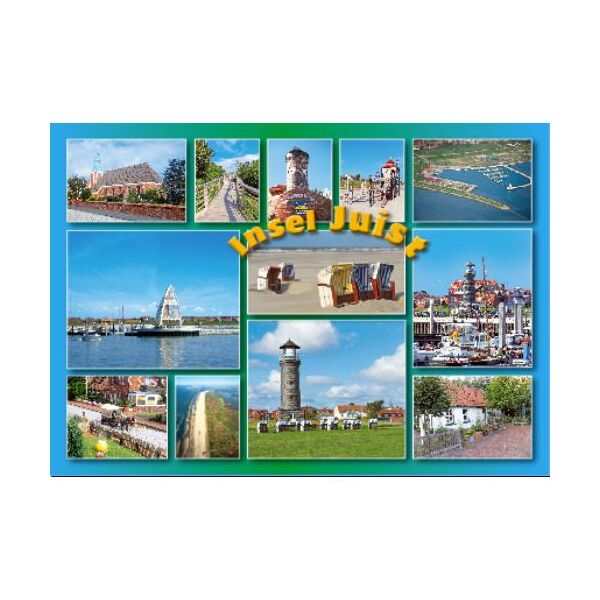 Insel Juist Postkarte Ansichtskarte Hafen Leuchtturm Kirche