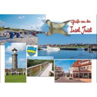 Insel Juist Postkarte Ansichtskarte Seehund Hafen mit...