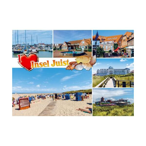 Insel Juist Postkarte Ansichtskarte I Love Insel Juist Muscheln Strand Hotel