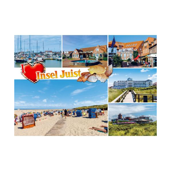 Insel Juist Postkarte Ansichtskarte I Love Insel Juist Muscheln Strand Hotel