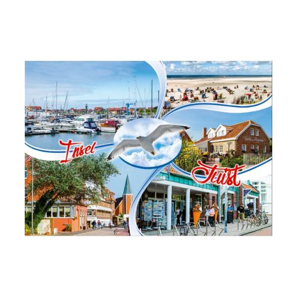 Insel Juist Postkarte Ansichtskarte Hafen Möwe Kirche Ostfriesische Insel Nordsee Weltpostkarte
