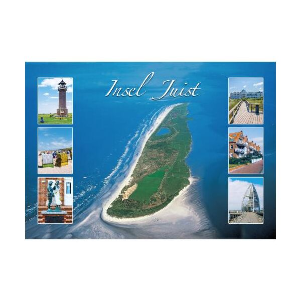 Insel Juist Postkarte Ansichtskarte 7 Motive Luftaufnahme Statue Otto-Leege-Pfad