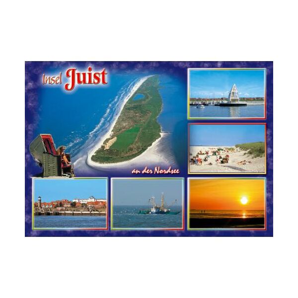 Insel Juist Postkarte Ansichtskarte LUX Insel Juist an der Nordsee Luftaufnahme Schiff Strand