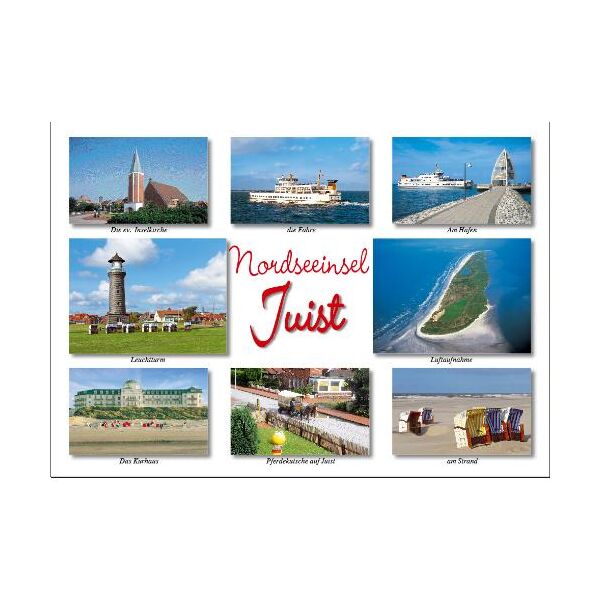 Insel Juist Postkarte Ansichtskarte LUX Nordseeinsel Juist Kirche Fähre Kurhaus