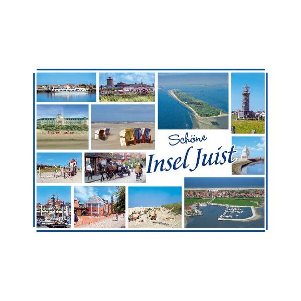 Insel Juist Postkarte Ansichtskarte LUX Kirche Kurhaus Fähre Hafen