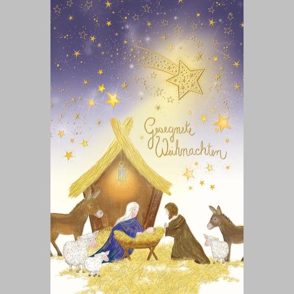 Gesegnete Weihnachten - Glückwunschkarte im Format 11,5 x 17 cm mit Umschlag - Sternenhimmel und Christkind - mit Goldfolie - Skorpion