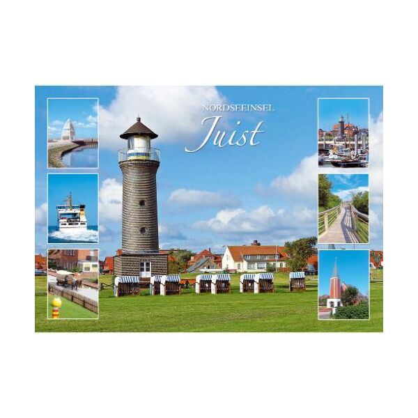 Insel Juist Postkarte Ansichtskarte LUX Leuchtturm Nordseeinsel Jusit Fähre