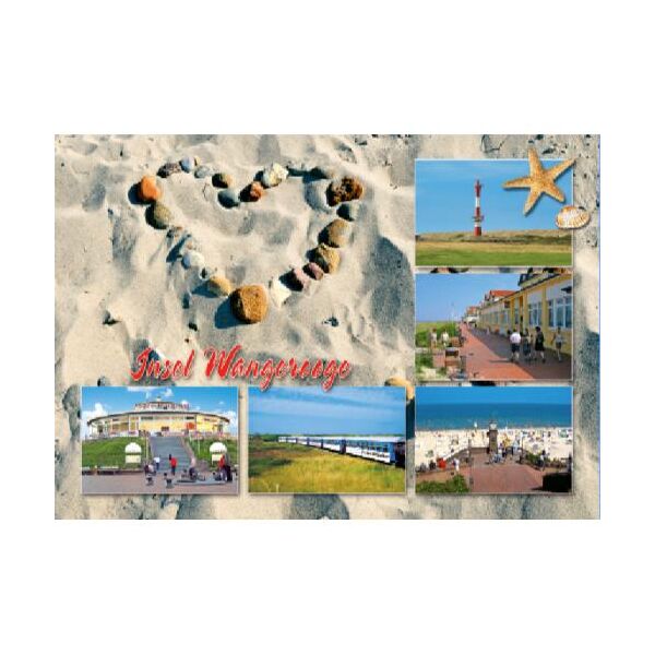 Insel Wangerooge Postkarten Neuer Leuchtturm Steinherz im Sand Inselbahn