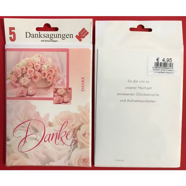 Danksagungskarten zur Hochzeit - 5er-Set - 5 Stück im Topper mit Briefumschlägen – Zur Vermählung - Karten im Format 11 x 15,5 cm