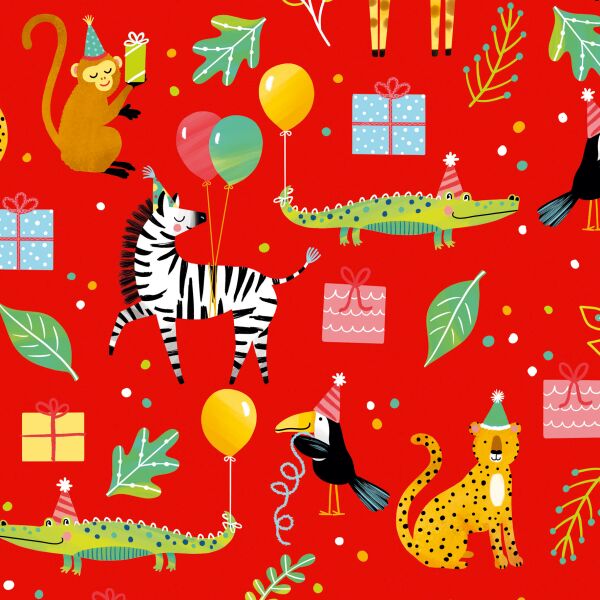 Geschenkpapier Kindergeburtstag Tiere Zebra Krokodil Papagei 70x200cm Röllchen