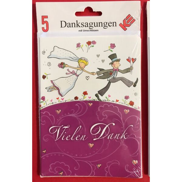 Danksagungskarten zur Hochzeit - 5er-Set - 5 Stück im Topper mit Briefumschlägen – Zur Vermählung - Karten im Format 11 x 15,5 cm