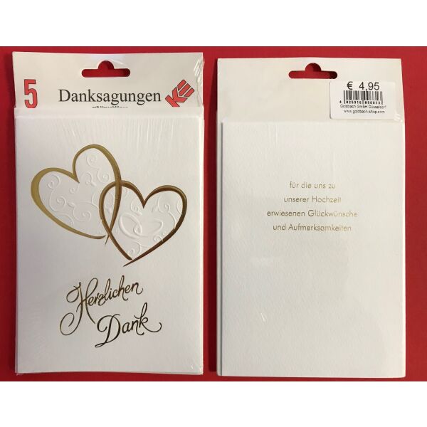 Danksagungskarten zur Hochzeit - 5er-Set - 5 Stück im Topper mit Briefumschlägen – Zur Vermählung - Karten im Format 11 x 15,5 cm