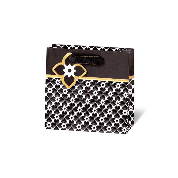 Geschenktüte Geschenktasche klein CD-Format Black & White Kraftpapier Goldfolie Satinband