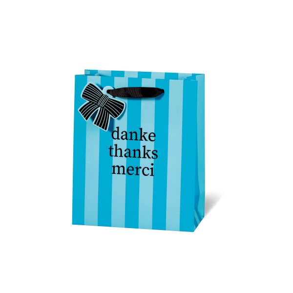 Geschenktüte Geschenktasche A5 Buchformat danke thanks merci matt schwarze Folie Satinband