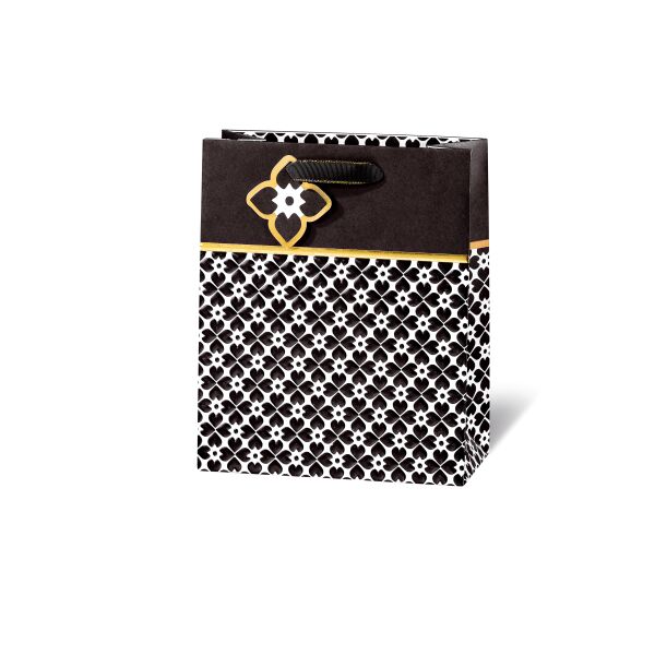 Geschenktüte Geschenktasche A5 Buchformat Black & White Kraftpapier Goldfolie Satinband