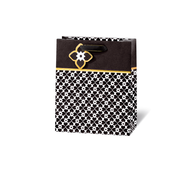 Geschenktüte Geschenktasche A5 Buchformat Black & White Kraftpapier Goldfolie Satinband