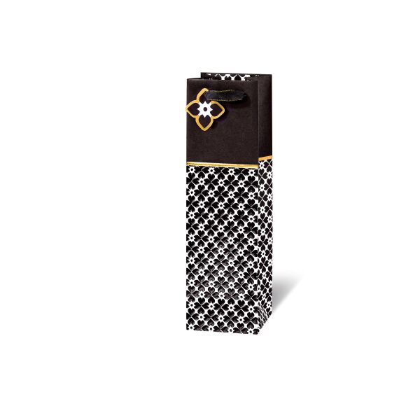Flaschentasche Weinflaschen-Tüte Black & White Kraftpapier Goldfolie Satinband