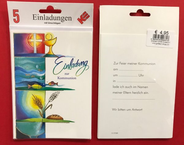 Einladungskarten zur Kommunion im Format 11,5 x 15cm  -  5er-Set -  5 Stück im Topper mit Briefumschlägen