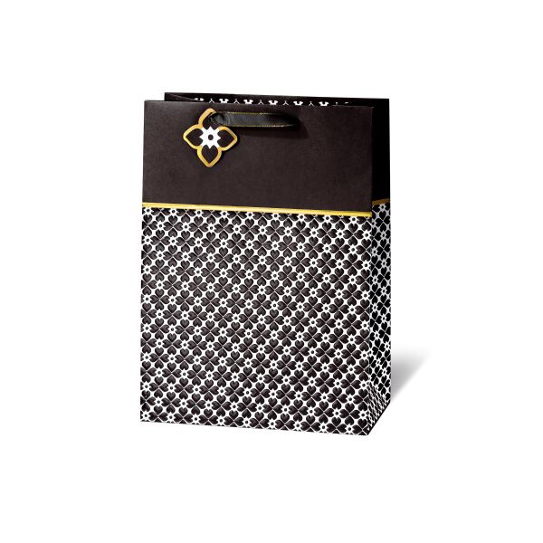 Geschenktüte Geschenktasche A4 groß Black & White Kraftpapier Goldfolie Satinband