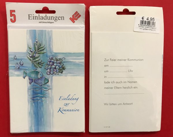 Einladungskarten zur Kommunion / 5er-Set / 5 Stück im Topper mit Briefumschlägen - UVP: € 4,95 - Einladung Kommunion