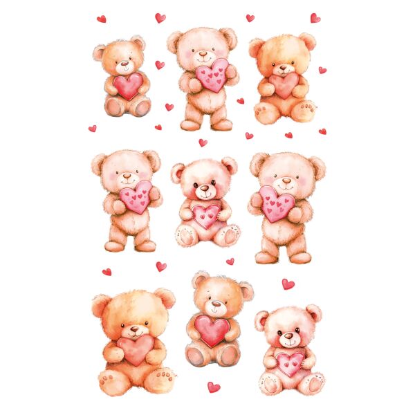 Sticker Aufkleber Glitter irisierend Bärchen Herzen 1 Bogen