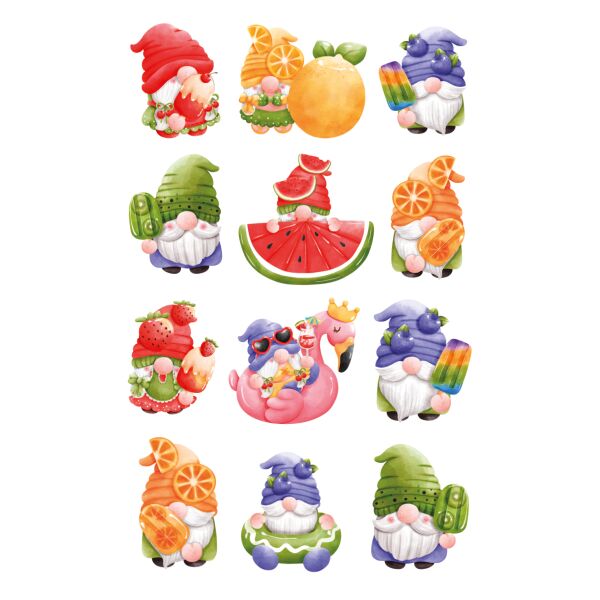 Sticker Aufkleber Deco-Sticker Zwerge Wichtel Früchte 3 Bögen