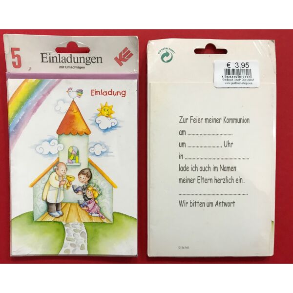 Einladungskarten zur Kommunion im Format 11,5 x 15cm  -  5er-Set -  5 Stück im Topper mit Briefumschlägen