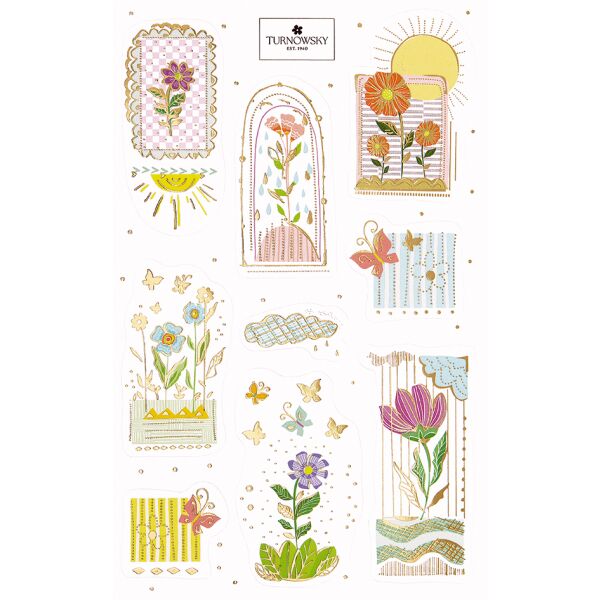 Sticker Aufkleber Blumen Turnowsky Papiersticker mit Gold-Folienprägung Gold-Effekt 1 Bogen