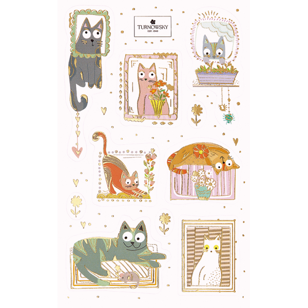 Sticker Aufkleber Katzen Turnowsky Papiersticker mit Gold-Folienprägung Gold-Effekt 1 Bogen