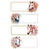 Sticker Aufkleber Buchetiketten Pferde Blumen 4 Aufkleber...