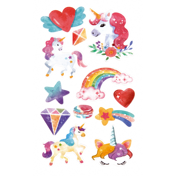 Creative-Sticker Aufkleber Glitzer-Sticker Einhorn Herz Regenbogen 1 Bogen
