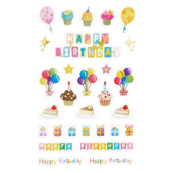 Creative-Sticker Aufkleber Stone-Sticker Happy Birthday Ballons Kuchen Muffins