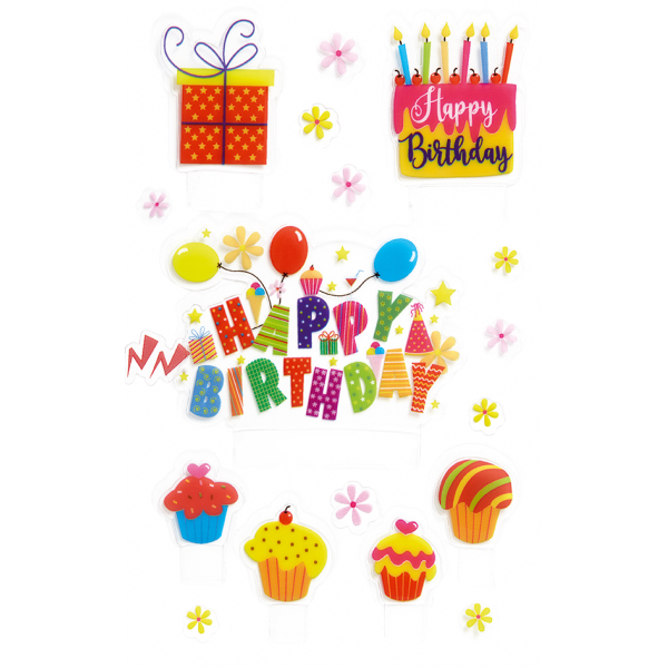 Creative-Sticker Aufkleber Aufstellsticker Happy Birthday Muffins Geschenk Kuchen