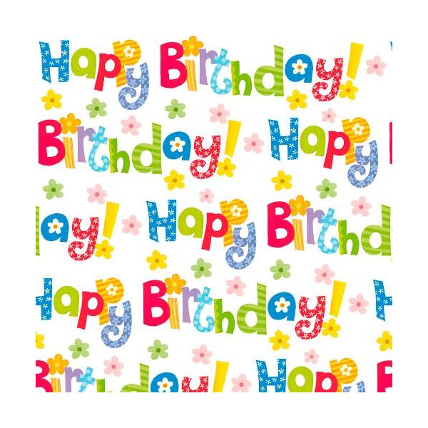 Geschenkpapier Röllchen 70x150 cm Happy Birthday weiß Geburtstagsgeschenkpapier