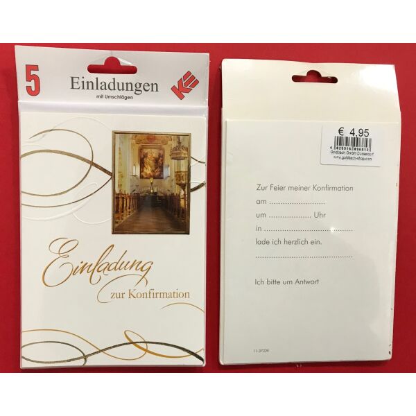 Einladungskarten zur Konfirmation im Format 11,5 x 15cm  -  5er-Set -  5 Stück im Topper mit Briefumschlägen