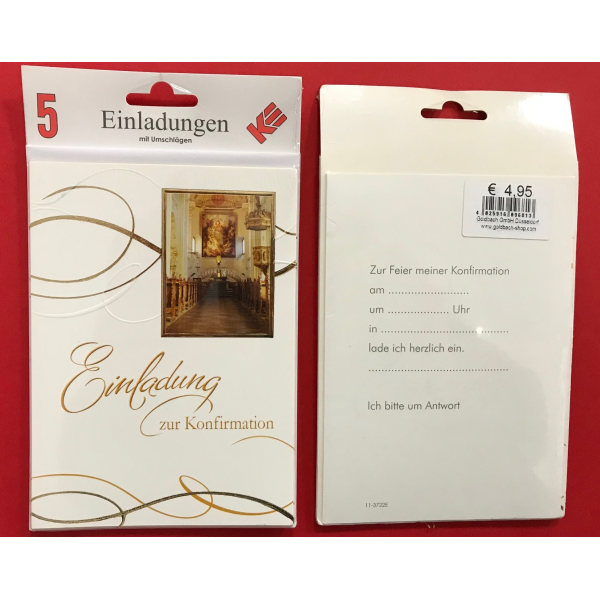 Einladungskarten zur Konfirmation im Format 11,5 x 15cm  -  5er-Set -  5 Stück im Topper mit Briefumschlägen