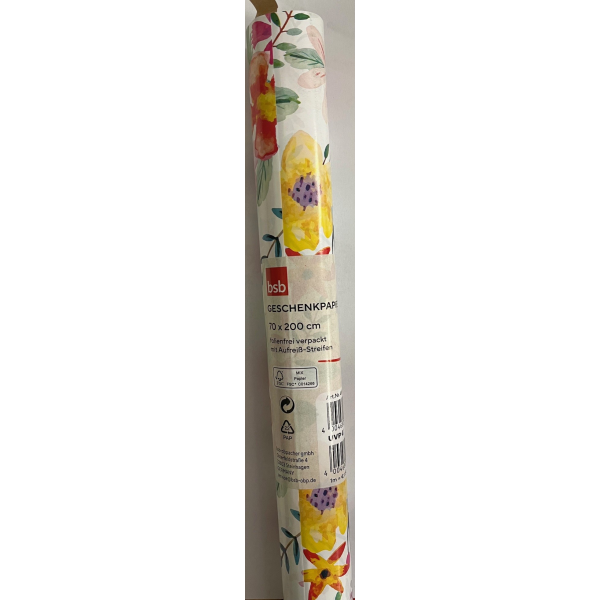 Geschenkpapier Röllchen Blumenmotiv 70x200cm Damengeschenkpapier folienfrei verpackt